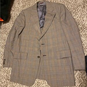 Men's Plaid Two-Button Blazer - Brown/Gray